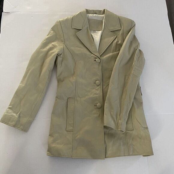 Bonus Italian Fashion Genuine Leather Cream Coat Size Small - Picture 11 of 13